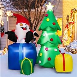CM24592US 7 ft. Lighted Santa Claus & Christmas Tree with Gift Boxes
