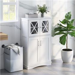 BA7884WH 4 Doors Freeestanding Bathroom Floor Cabinet with Adjustable Shelves, White