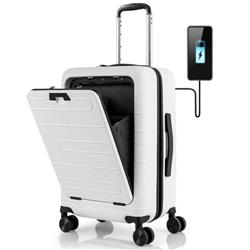 Picture of Total Tactic BL10004WH 20 in. Carry-on Luggage PC Hardside Suitcase TSA Lock with Front Pocket & USB Port&#44; White