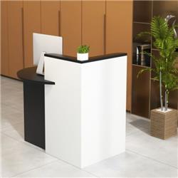 CB10404DK Front Reception Office Desk with Open Shelf & Lockable Drawer, Black & White