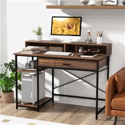 CB10476CF 48 in. Computer Desk with Monitor Stand Drawer & Shelves, Rustic Brown