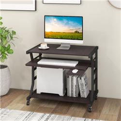 CB10497BN Mobile Computer Desk with Keyboard Tray Mouse Tray & Shelf, Dark Brown
