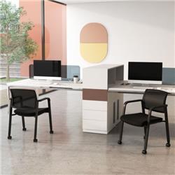 CB10543DK-2 Stackable Rolling Office Chair with Mesh Backrest, Black - Set of 2