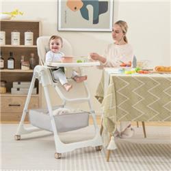 AD10034BE Convertible High Chair with Reclining Backrest for Babies & Toddlers, Beige -  Total Tactic