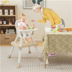 AD10036BE 6-in-1 Convertible Baby High Chair with Removable Double Tray & PU Cushion, Beige -  Total Tactic