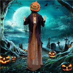 CM23952 5.6 ft. Animated Standing Pumpkin Scarecrow Halloween Decoration