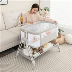 BC10119HS Babys Portable Bedside Sleeper with 7 Adjustable Heights, Gray