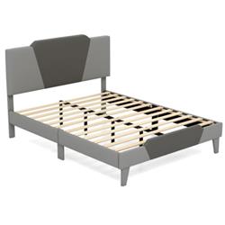 HU10419GR-F Velvet Upholstered Bed Frame with High Headboard - Full Size