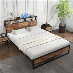 HU10474-Q Bed Frame with 2-Tier Storage Headboard & Charging Station - Queen Size