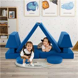 HV10406BL Kids Play Couch Sofa with Portable Handle, Blue - 10 Piece