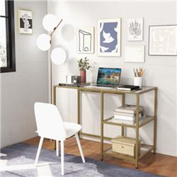 HV10462GD Modern Console Table with 2 Open Shelves & Metal Frame, Golden