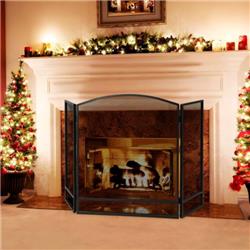 HV10474DK 3-Panel Foldable Fireplace Screen with Wrought Metal Mesh, Black -  Total Tactic