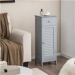 HW66000GR Woodern Bathroom Floor Storage Cabinet with Drawer & Shutter Door, Gray