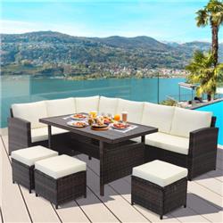 HW71243WHPlus Wicker Patio Furniture Set, White - 7 Piece