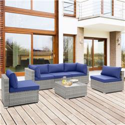 HW71245NYPlus Patio Conversation Sofa Set with Tempered Glass Coffee Table, Navy - 6 Piece