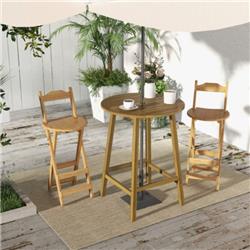 HW71477 Bar Height Table with Umbrella Hole & Slatted Tabletop for Outdoor
