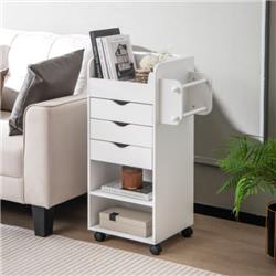 JZ10153WH Utility Trolley with Open Shelves & 3 Drawers, White