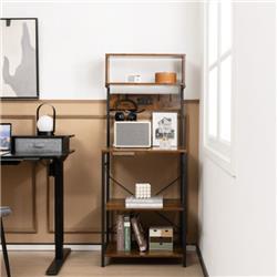JZ10159US-CF 60 in. Tall Microwave Stand with Open Shelves & 10 Hanging Hooks, Rustic Brown