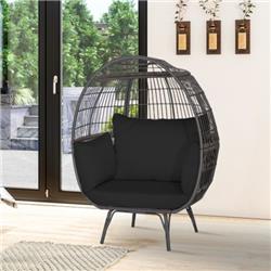 HW70715DKPlus Oversized Indoor Wicker Egg Chair with Sturdy Metal Frame for Patio, Black