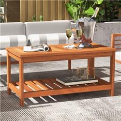 JV11107 2-Tier Patio Coffee Table with Slatted Tabletop & Shelf