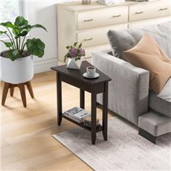JV11153ES 2-Tier Wedge Narrow End Table with Storage Shelf & Solid Wood Legs, Espresso