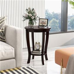 JV11155ES 2-Tier Round End Table with Solid Wood Legs, Espresso