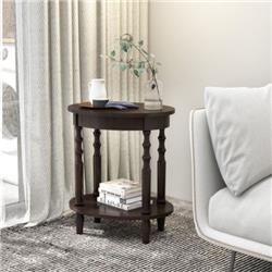 JV11157ES 2-Tier Oval Side Table with Storage Shelf & Solid Wood Legs, Espresso