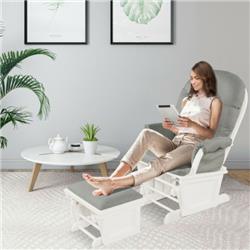 JV10931SL Wood Baby Glider & Ottoman Cushion Set with Padded Armrests for Nursing, Light Gray -  Total Tactic