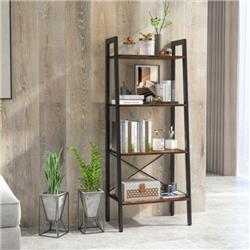 JV10964CF 4-Tier Bookshelf with Metal Frame & Adjustable Foot Pads, Rustic Brown