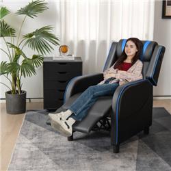 JV11004BL PU Leather Massage Gaming Recliner Chair with Side Pockets, Blue