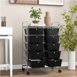 JV11073BK 10-Drawer Rolling Storage Cart, Black