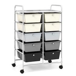 JV11073JS 10-Drawer Rolling Storage Cart, Beige & Gray