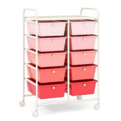 JV11073PI 10-Drawer Rolling Storage Cart, Pink