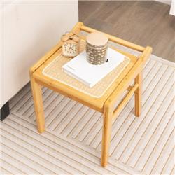 JV11088NA Bamboo Vanity Stool with Rattan Top & Reinforcement Bar, Natural