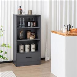 JV10665GR 48 in. 4-Tier Tall Wood Bookcase with Drawer, Gray