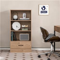 JV10665NA 4-Tier Storage Bookcase with Open Shelves Drawer & Anti-toppling Device, Natural