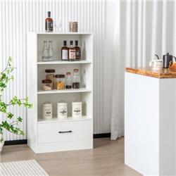 JV10665WH 48 in. 4-Tier Tall Wood Bookcase with Drawer, White