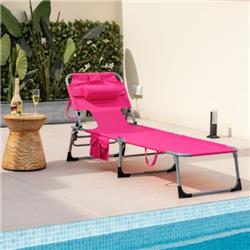 NP10025PI Folding Beach Lounge Chair with Pillow for Outdoor, Pink