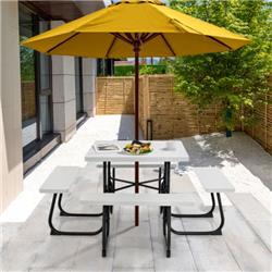 NP11265WHPlus Outdoor Picnic Table with 4 Benches & Umbrella Hole, White