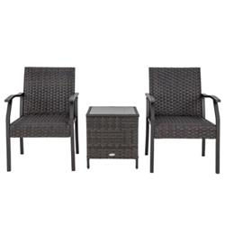 NP11280 Patio Wicker Chair Set with Cushioned Seat - 3 Piece
