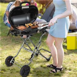 NP11112BK 15000 BTU Portable Propane BBQ Grill with Wheels & Side Shelf, Black