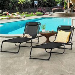OP3879BK Foldable Camping Patio Chaise Lounge Chair, Black