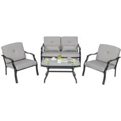 NP10926GRPlus Outdoor Conversation Set with Seat Back Cushions & Waist Pillows, Gray - 4 Piece