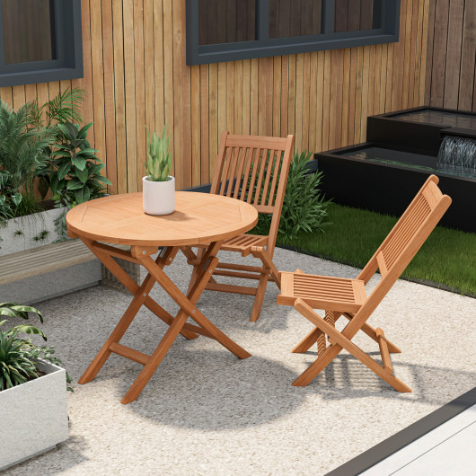OP71186 31.5 in. Folding Patio Teak Wood Round Coffee Table
