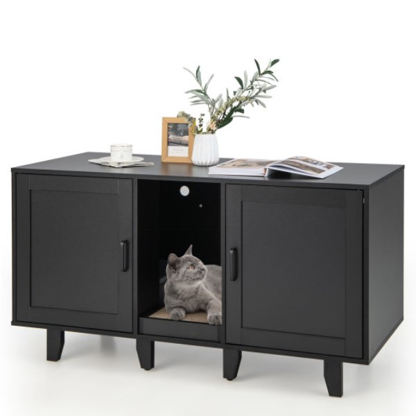 Picture of Total Tactic PV10040BK 25.5 in. 2-Door Cat Litter Box Enclosure with Winding Entry & Scratching Board&#44; Black