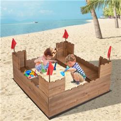 Picture of Total Tactic TP10111 Kids Wooden Sandbox with Bottom Liner & Red Flags