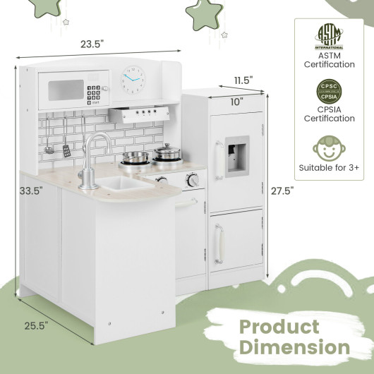 TP10141WH Kids Corner Kitchen Playset with Microwave & Fridge, Natural