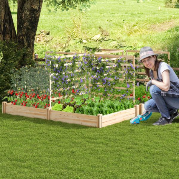 GT4095NA Raised Garden Bed with 2 Planter Boxes & 3 Trellis - Natural