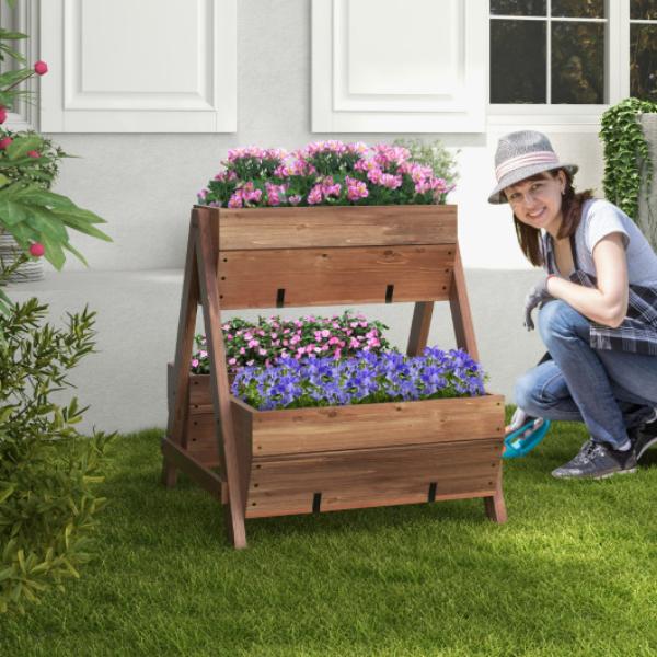 GT4097BN Vertical Raised Garden Bed with 3 Wooden Planter Boxes - Brown - Small