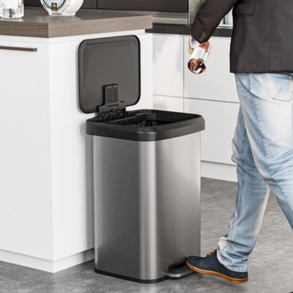 GY10006SL 13.2 gal Step Trash Can with Soft Close Lid & Deodorizer Compartment, Silver